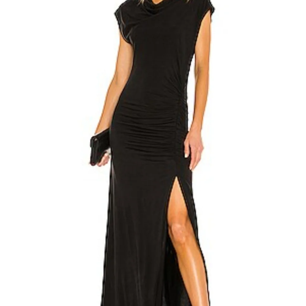 Young Fabulous & Broke Tulola Dress (L) Black Ruched Booty Cowl Draping Maxi - Picture 3 of 10